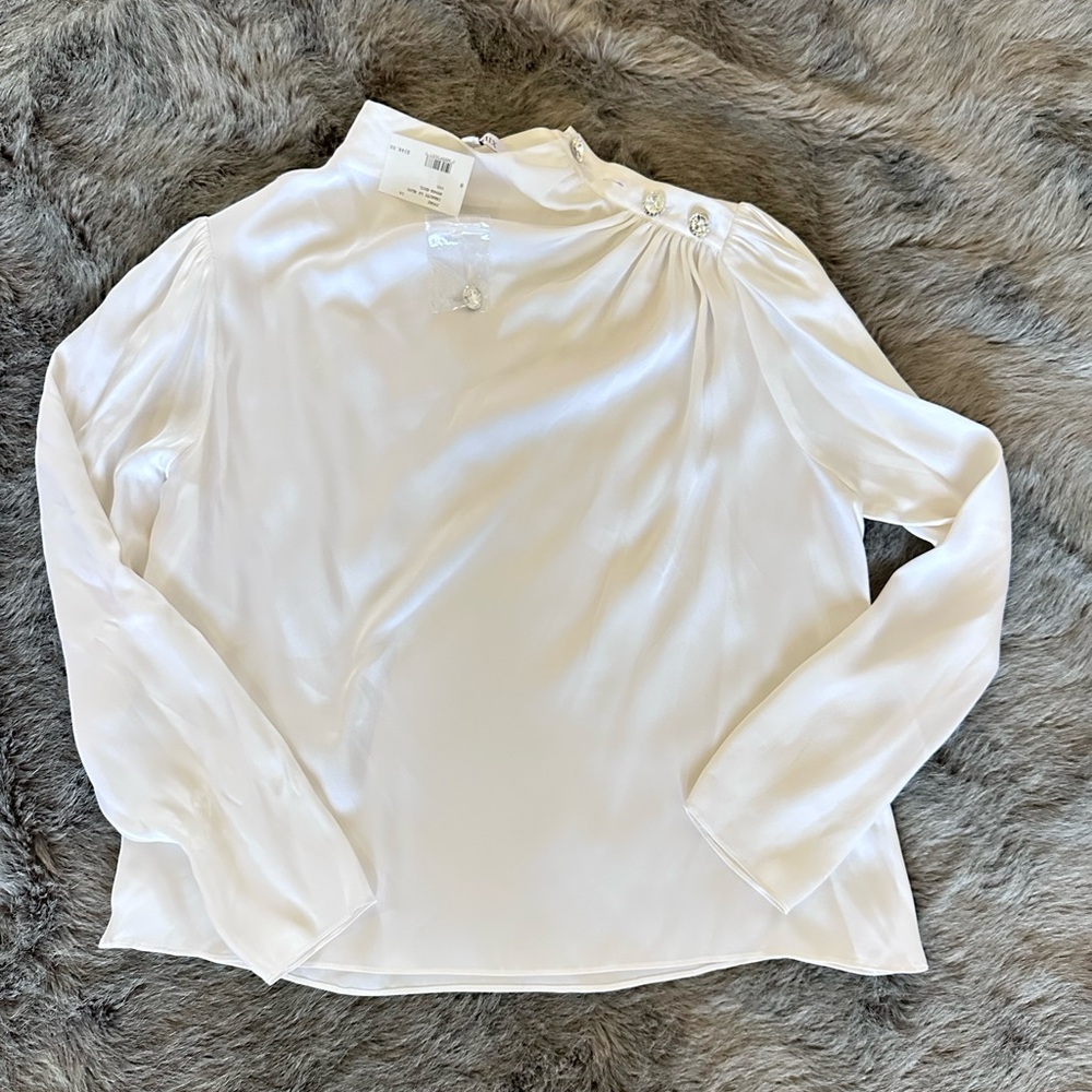 INTERMIX White Satin Blouse with Button Detail